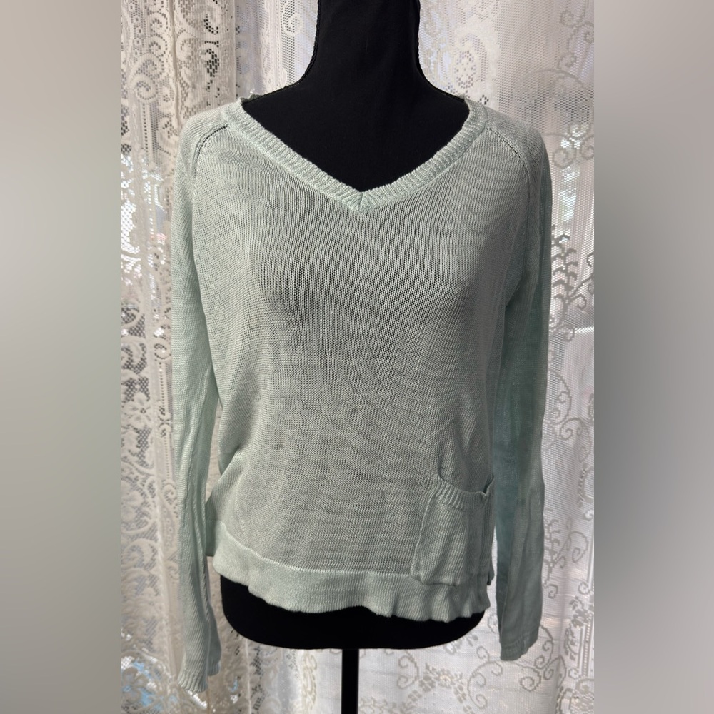 Eileen Fisher Women’s Sz S Italian Yarn 100% Linen Light Blue Green Sweater - Picture 7 of 7